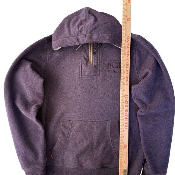 Diesel Half Zip Hoodie L Dark Plum Purple Embroidered Logo Kangaroo Pocket - Picture 4 of 12